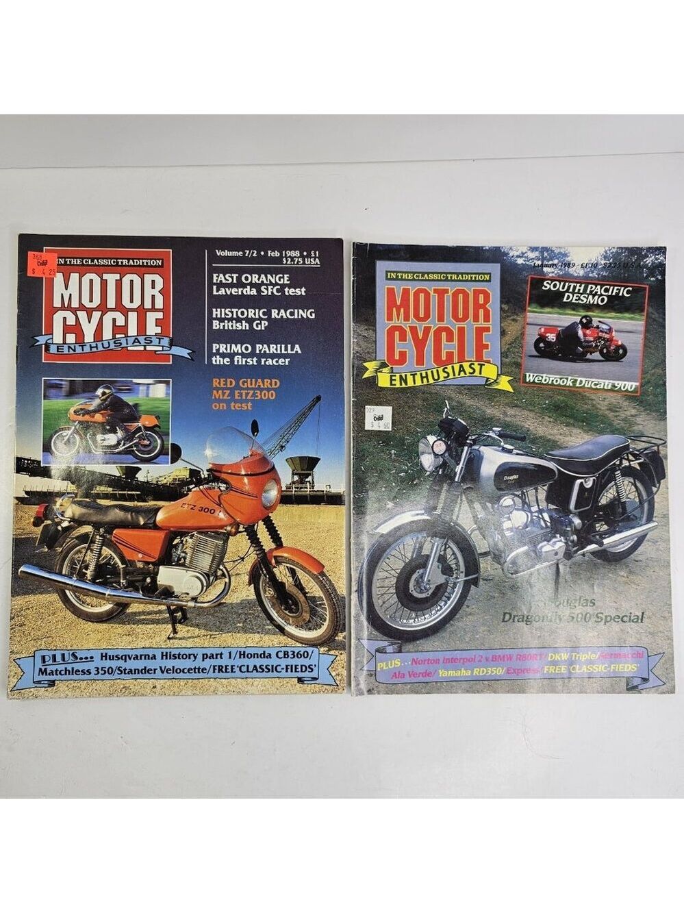 2 Motor Cycle Enthusiast Magazines Feb 1988 & Jan 1989 Classic Bike UK